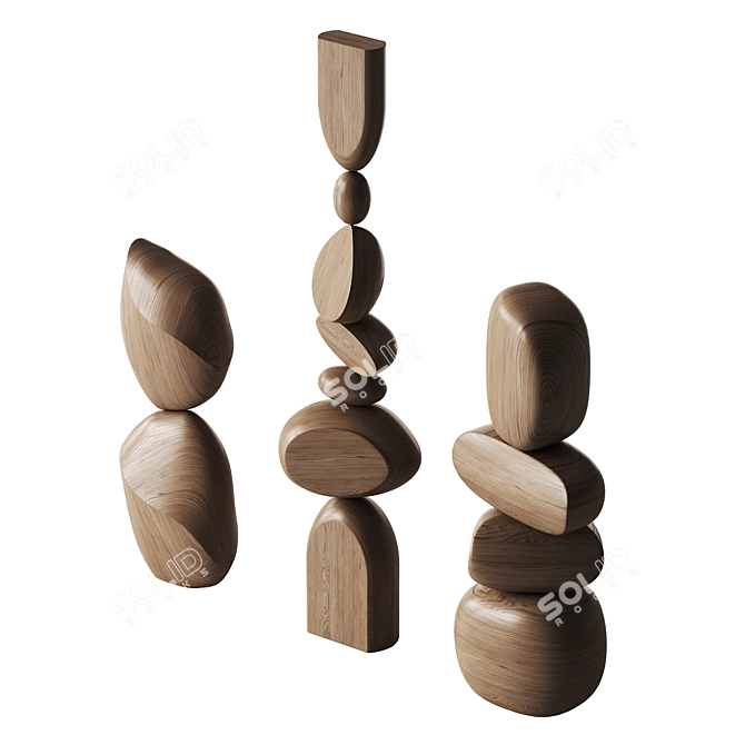 Abstract Wood Sculpture Set 3D model image 3