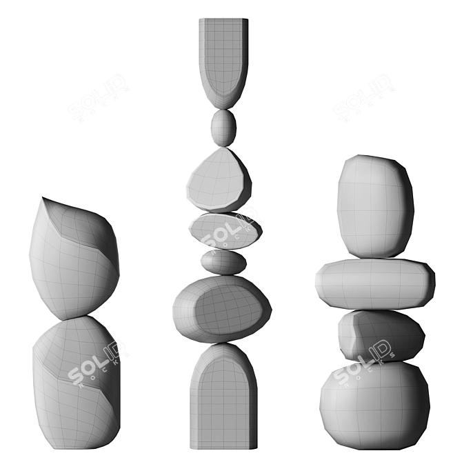 Abstract Wood Sculpture Set 3D model image 5