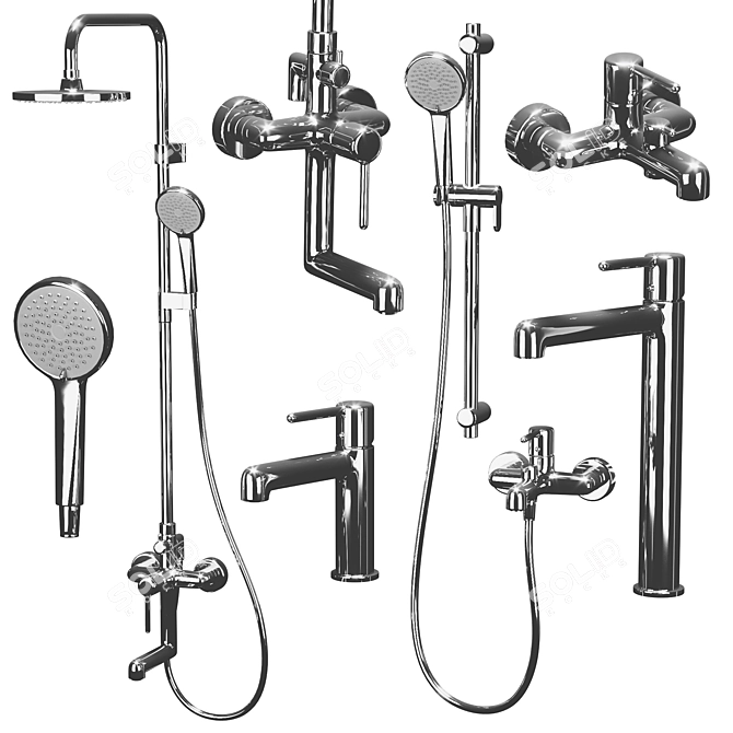 Modern Shower and Faucet Set 3D model image 2