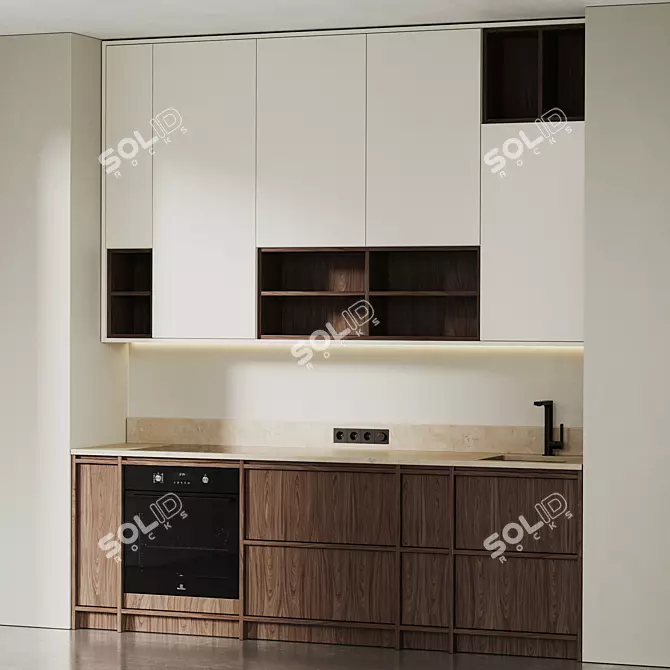 Wood Japandi Modern Kitchen Set 3D model image 1