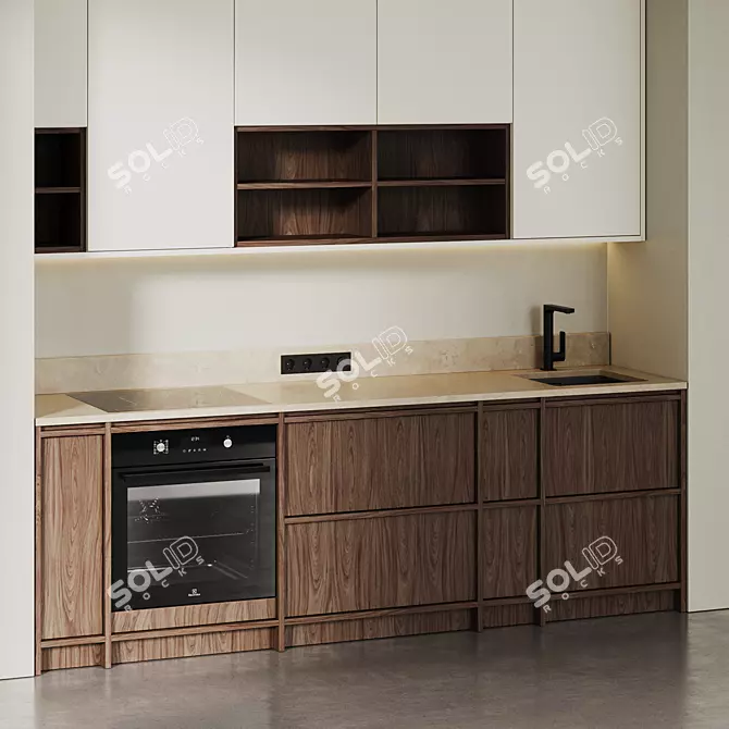 Wood Japandi Modern Kitchen Set 3D model image 3