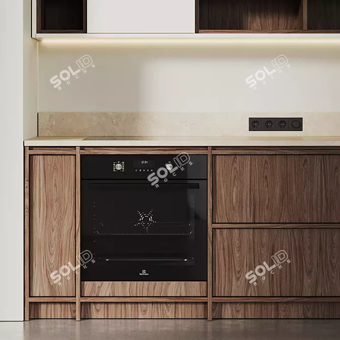 Wood Japandi Modern Kitchen Set 3D model image 4