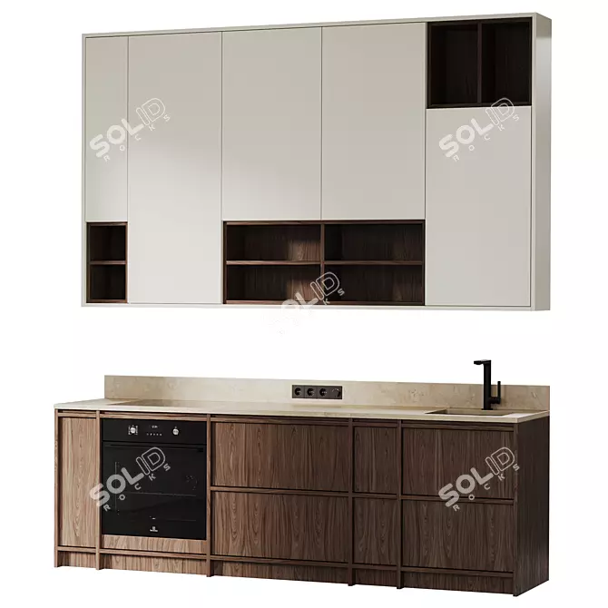 Wood Japandi Modern Kitchen Set 3D model image 5