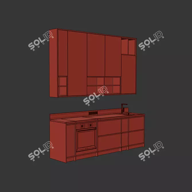 Wood Japandi Modern Kitchen Set 3D model image 7