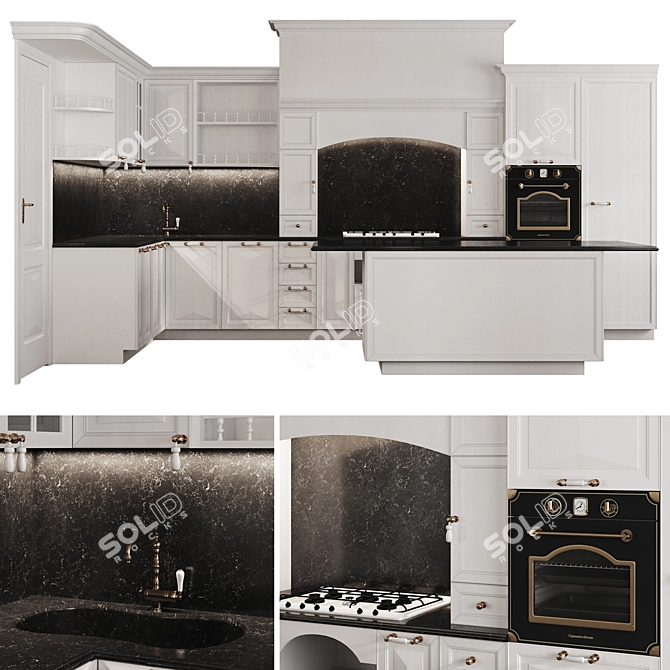  Neo-Classical Corner Kitchen Set 3D model image 1