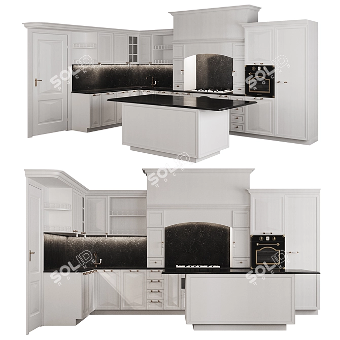  Neo-Classical Corner Kitchen Set 3D model image 2