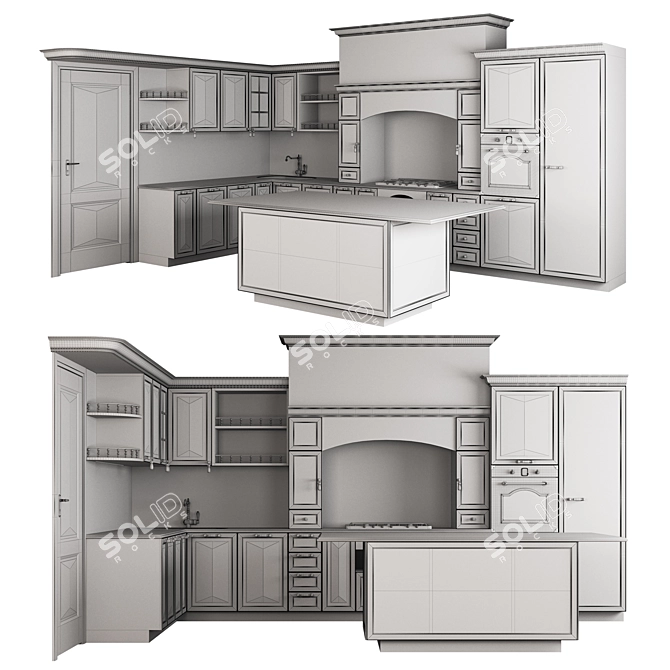  Neo-Classical Corner Kitchen Set 3D model image 7