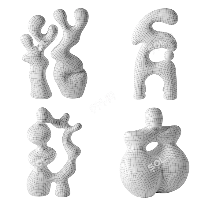 Modern Abstract Sculpture Set 01 3D model image 6