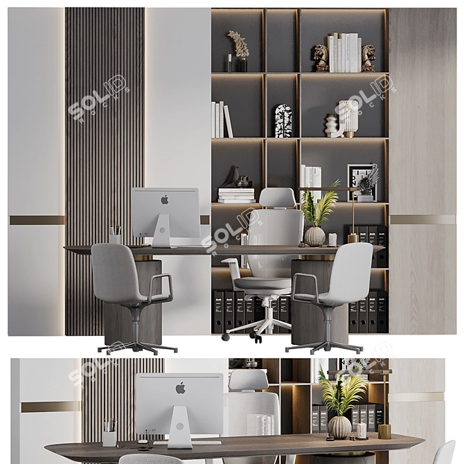 Industrial Chic Boss Desk Furniture 3D model image 2