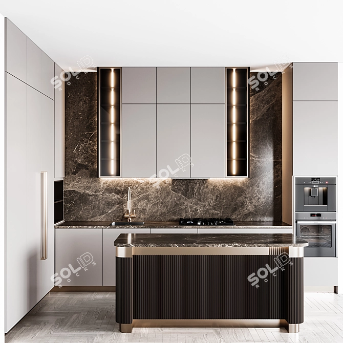 Customizable Modern Kitchen Unit 3D model image 1