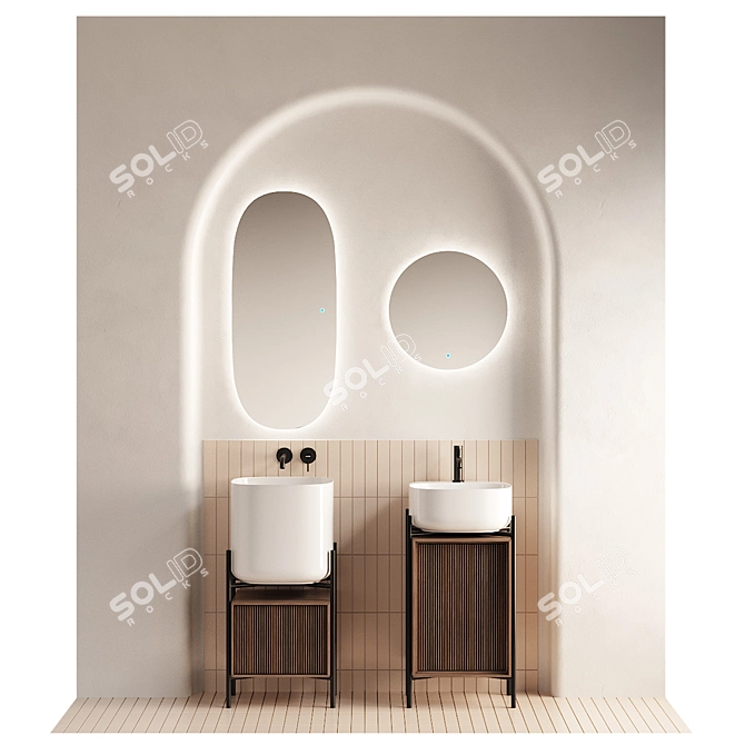 Moon Ceramic Washbasin Vanity Set 3D model image 1