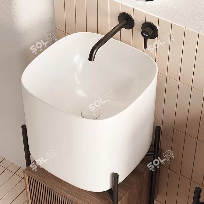 Moon Ceramic Washbasin Vanity Set 3D model image 4