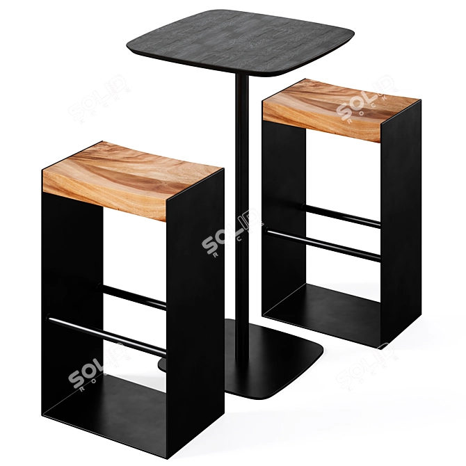 Sleek Iron Frame Bar Set 3D model image 2