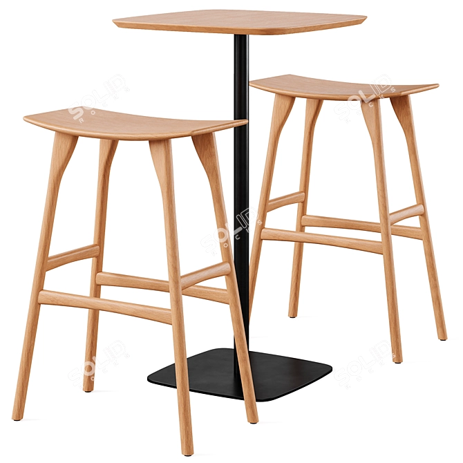 Rustic Bar Set: Parsons Table & Osso Stool 3D model image 1