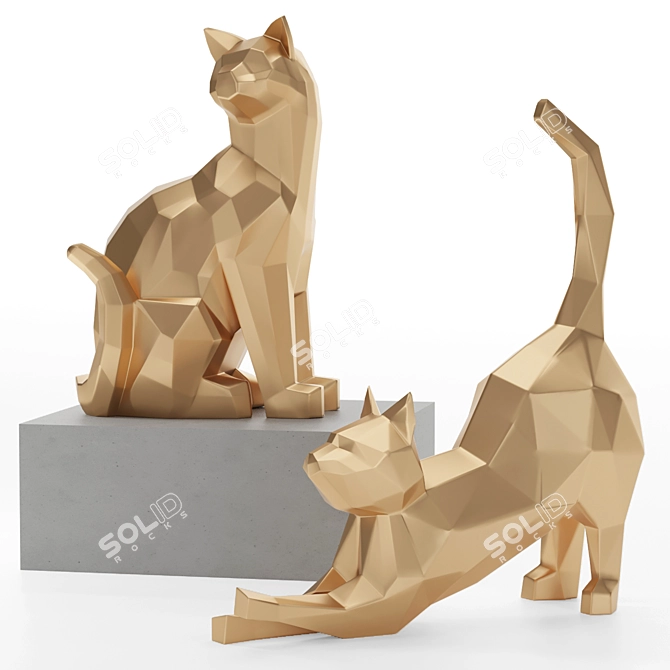 3D Geometric Cat Sculpture for High Resolution Renders 3D model image 2