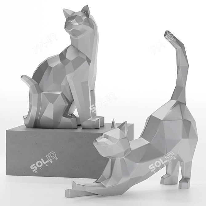 3D Geometric Cat Sculpture for High Resolution Renders 3D model image 4