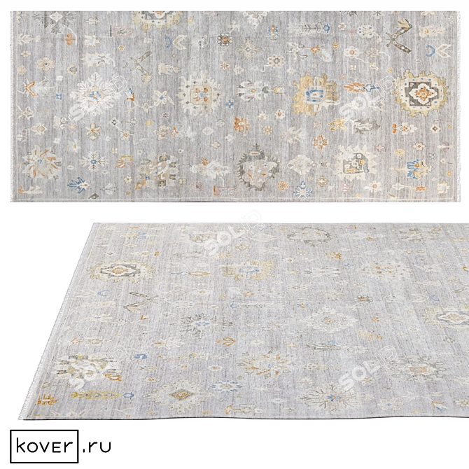 Elegant Oushak Classic Grey Rug 3D model image 1