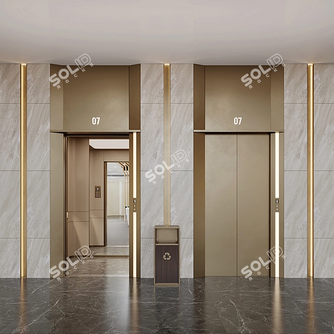 Modern Elevator Lobby Design Kit 3D model image 1