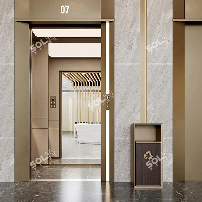 Modern Elevator Lobby Design Kit 3D model image 2