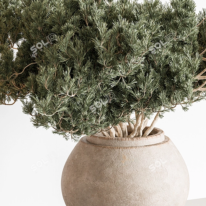 Verdant Green Branch Bouquet 3D model image 2