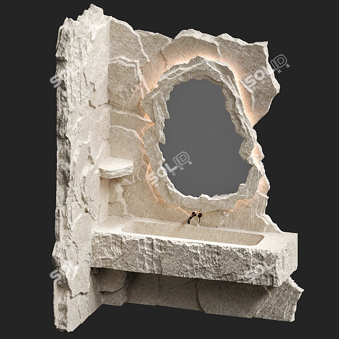 Stone Basin with Mirror, Customizable 3D model image 1