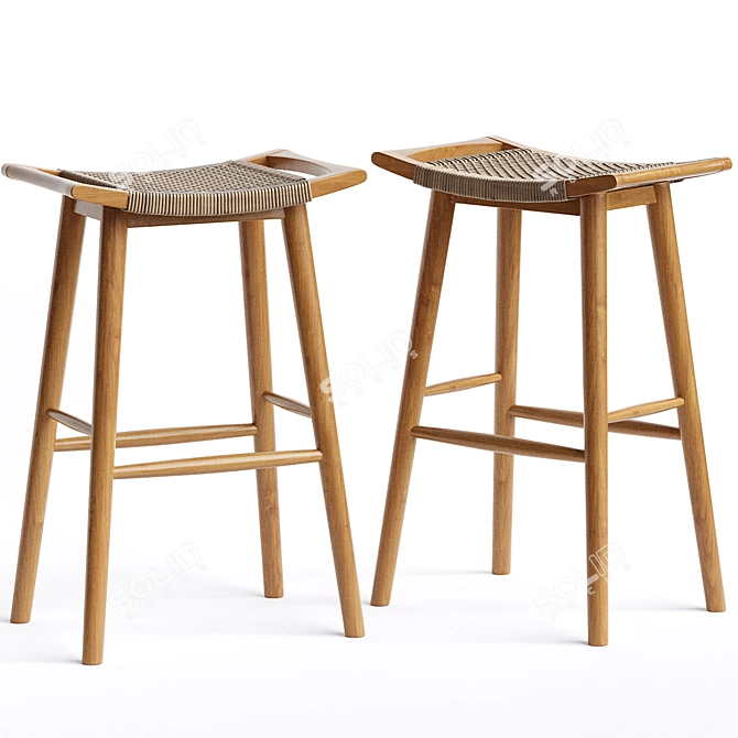 Atoka Acacia Wood Patio Bar Stool 3D model image 4