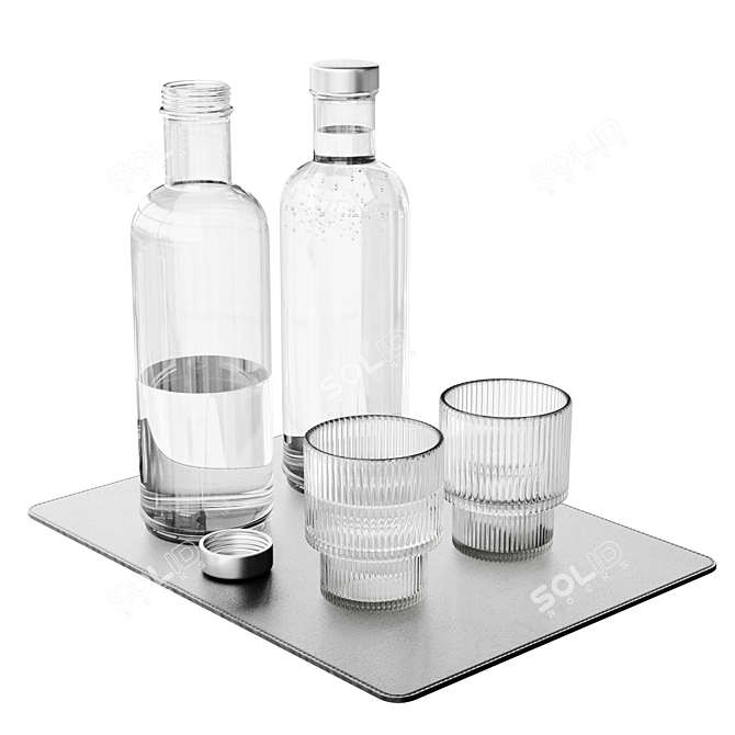 Water Bottle and Glass Set 3D model image 2