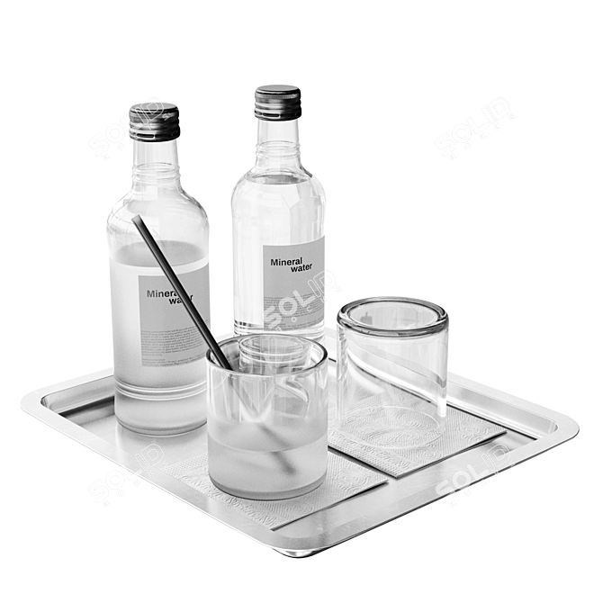 Water Bottle and Glass Set 3D model image 3