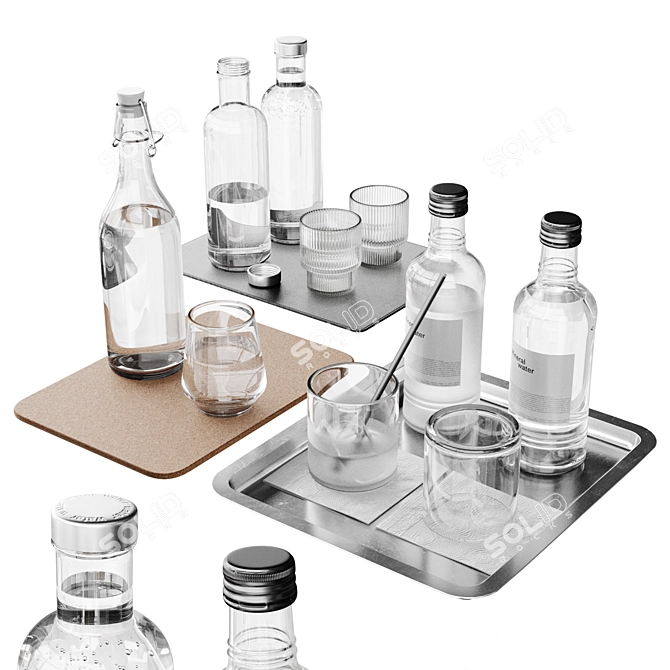 Water Bottle and Glass Set 3D model image 7