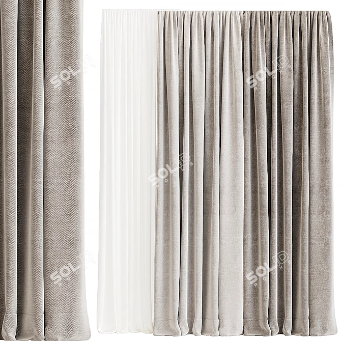 Elegant Floral Curtain Panel 3D model image 2