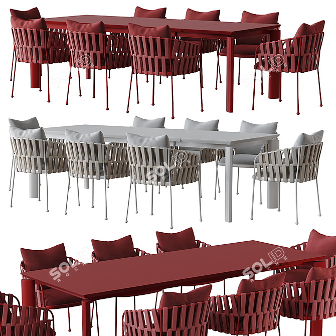 Modern Extendable Dining Set with Chairs 3D model image 2