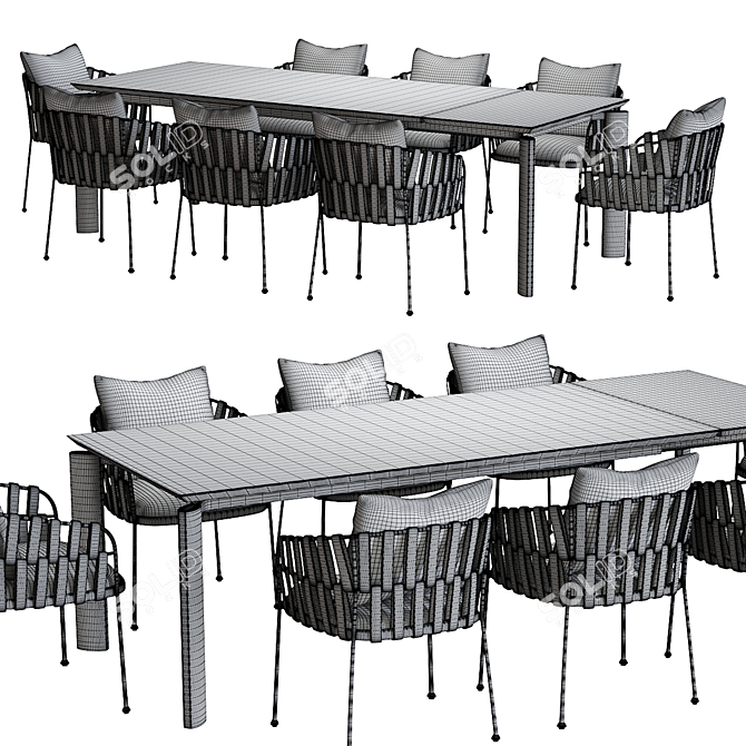 Modern Extendable Dining Set with Chairs 3D model image 3