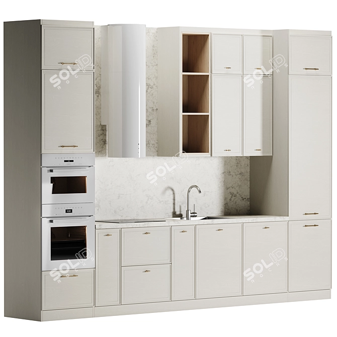 Integrated Kitchen Set with Appliances 3D model image 2