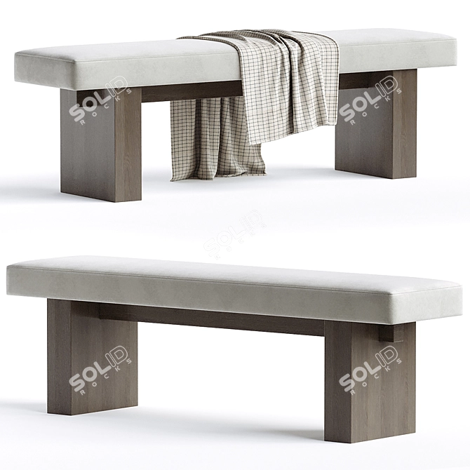 Elegant Linen Upholstered Bench 3D model image 1