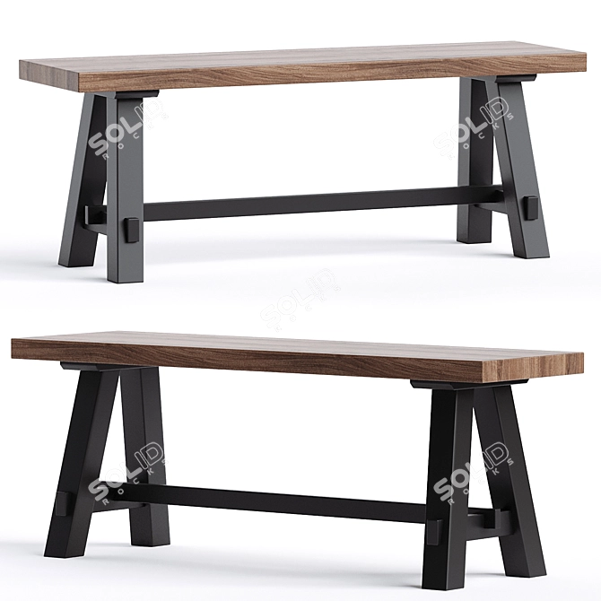 Elyon Rustic Wood Industrial Bench 3D model image 1