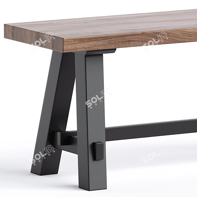Elyon Rustic Wood Industrial Bench 3D model image 2
