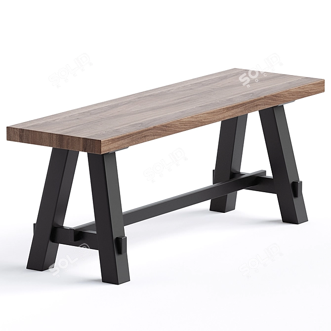 Elyon Rustic Wood Industrial Bench 3D model image 3