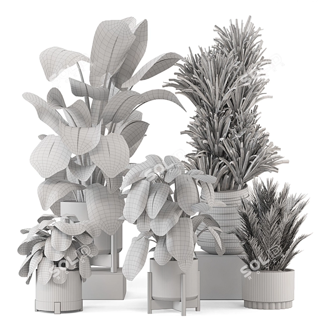 Wood and Stone Indoor Plant Set 3D model image 6