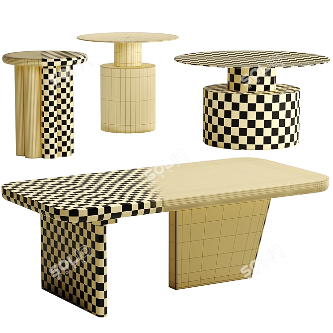 Modern Coffee Table Set Ensemble 3D model image 4