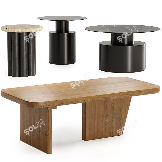 Modern Coffee Table Set Ensemble 3D model image 5