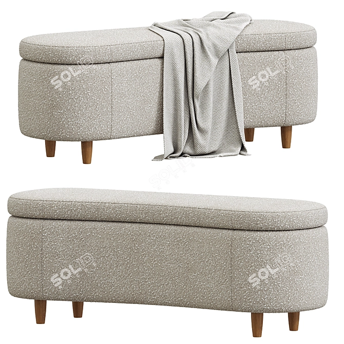 Cozy Boucle Storage Bench 3D model image 1