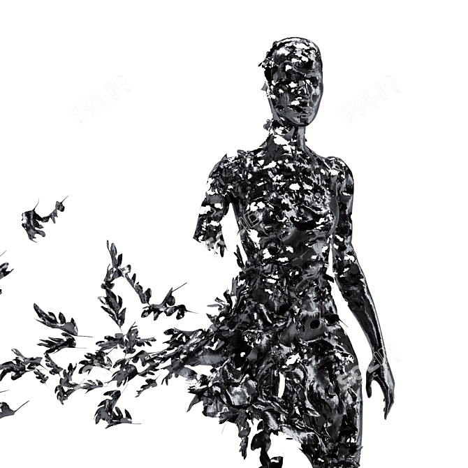 Metal Leafs Girl Art Sculpture 3D model image 3