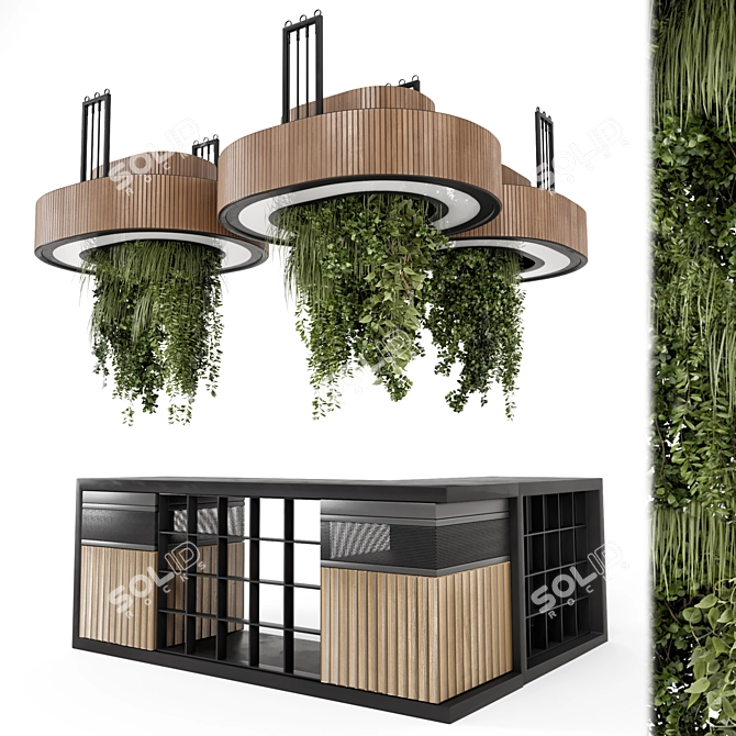 Modern Reception Desk With Plants 3D model image 1