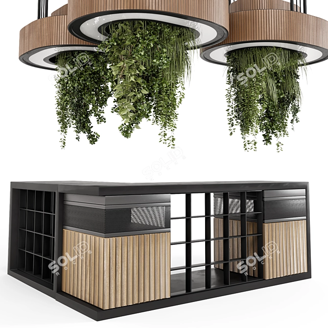 Modern Reception Desk With Plants 3D model image 4