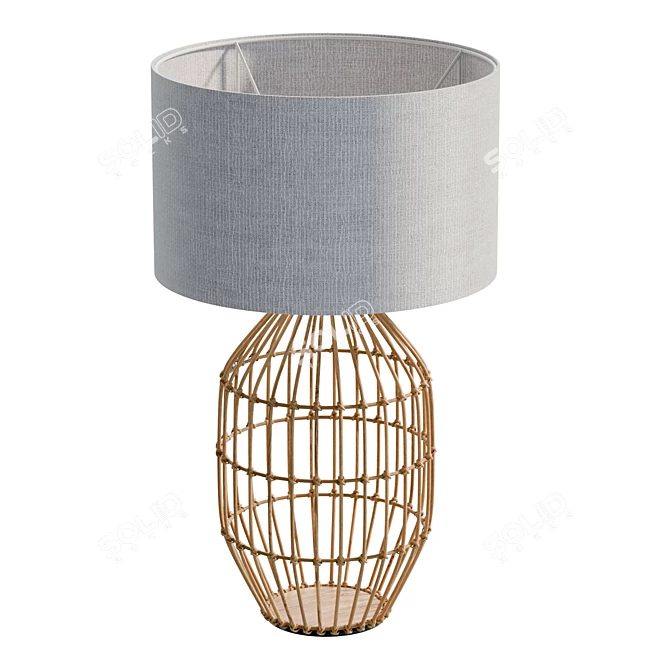 Rattan Table Lamp with Fabric Shade 3D model image 1