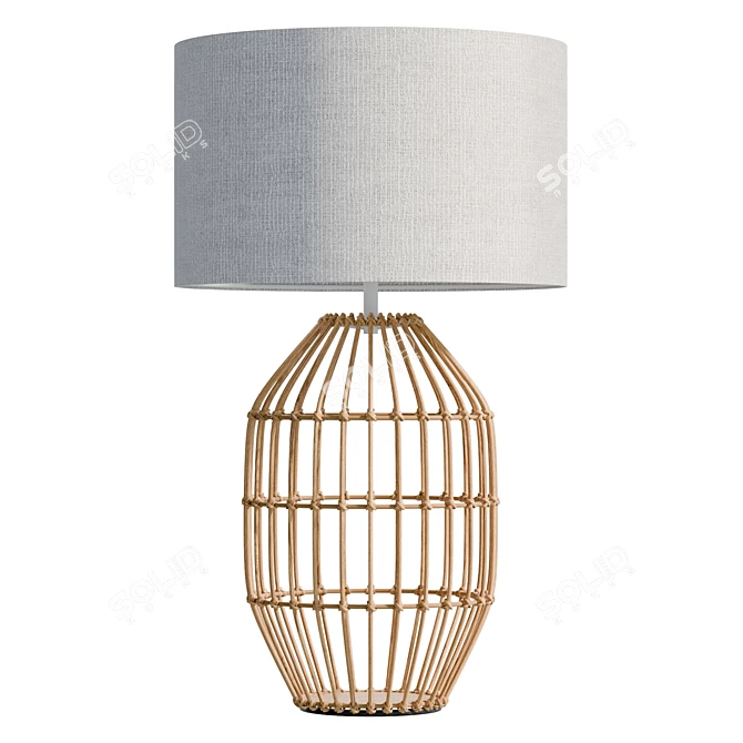 Rattan Table Lamp with Fabric Shade 3D model image 2