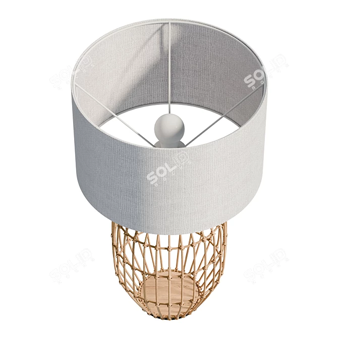 Rattan Table Lamp with Fabric Shade 3D model image 3