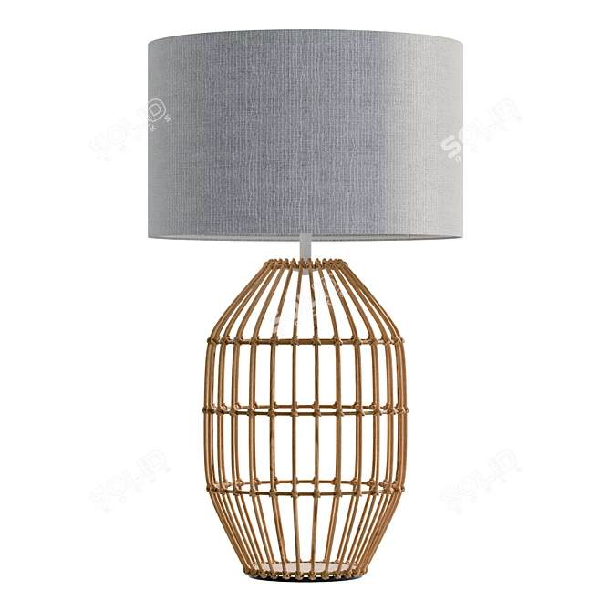 Rattan Table Lamp with Fabric Shade 3D model image 4