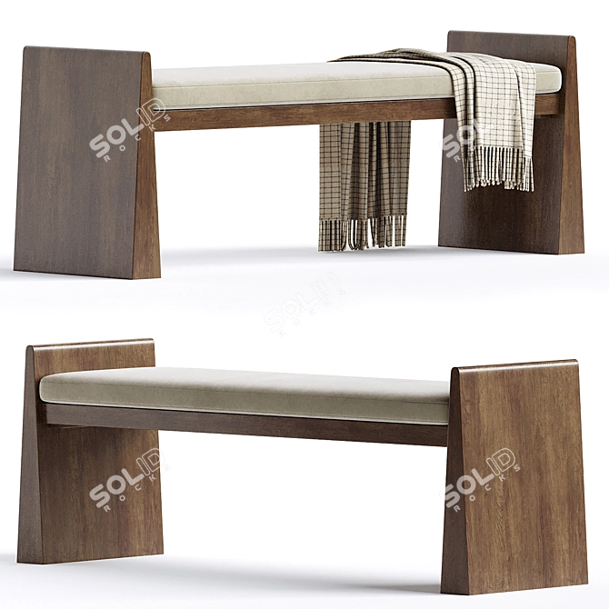 Luxurious Asira Velvet Bench 3D model image 1