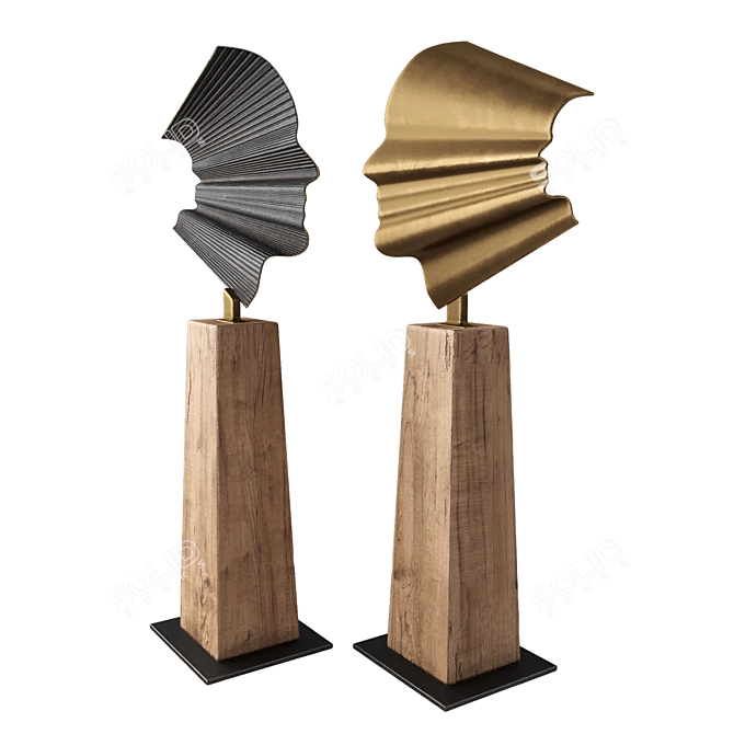 Metal-Wood Sculpture: Art Focus 3D model image 4